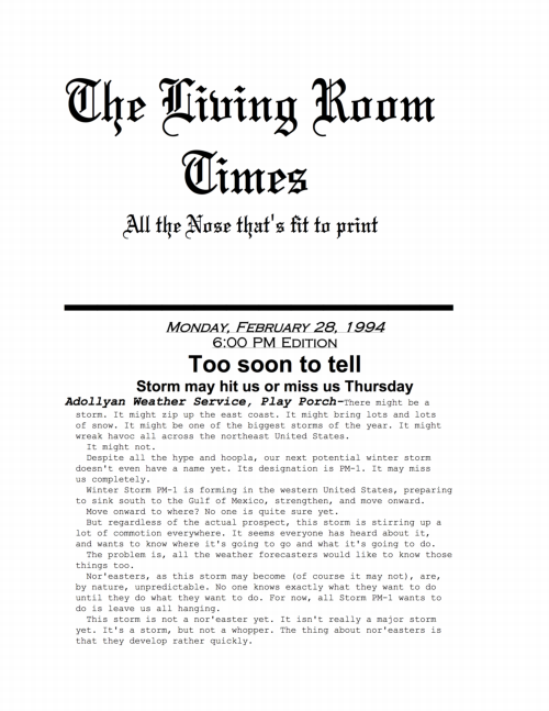 Living Room Times 2-28-94 page 1
