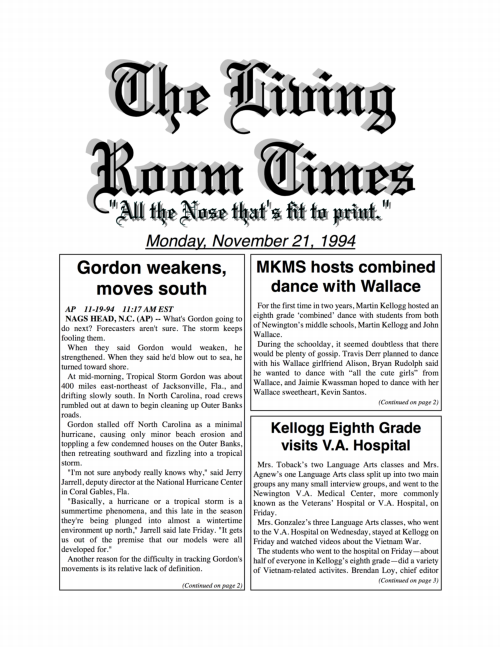 Living Room Times 11-21-94 page 1
