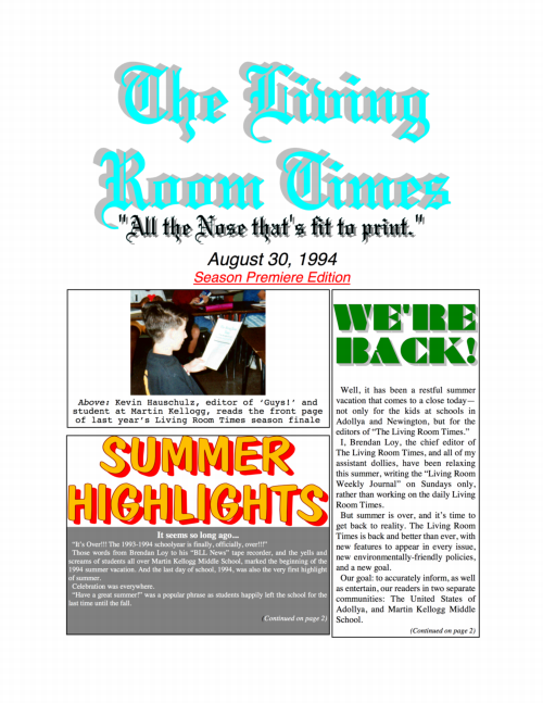 Living Room Times 8-30-94 page 1